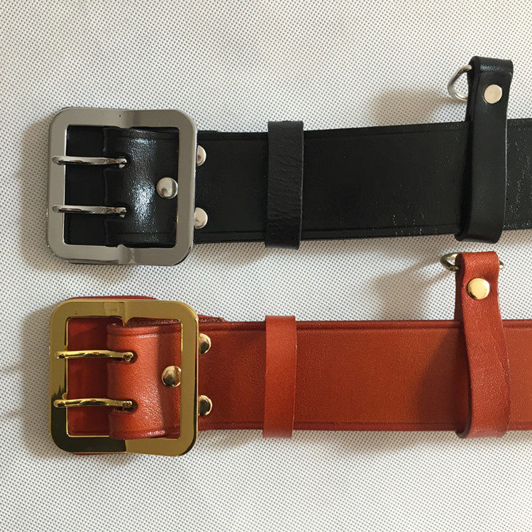 Outdoor Belt School Field Training Belt double-row buckle abrasion resistant artificial yellow cow leather strap