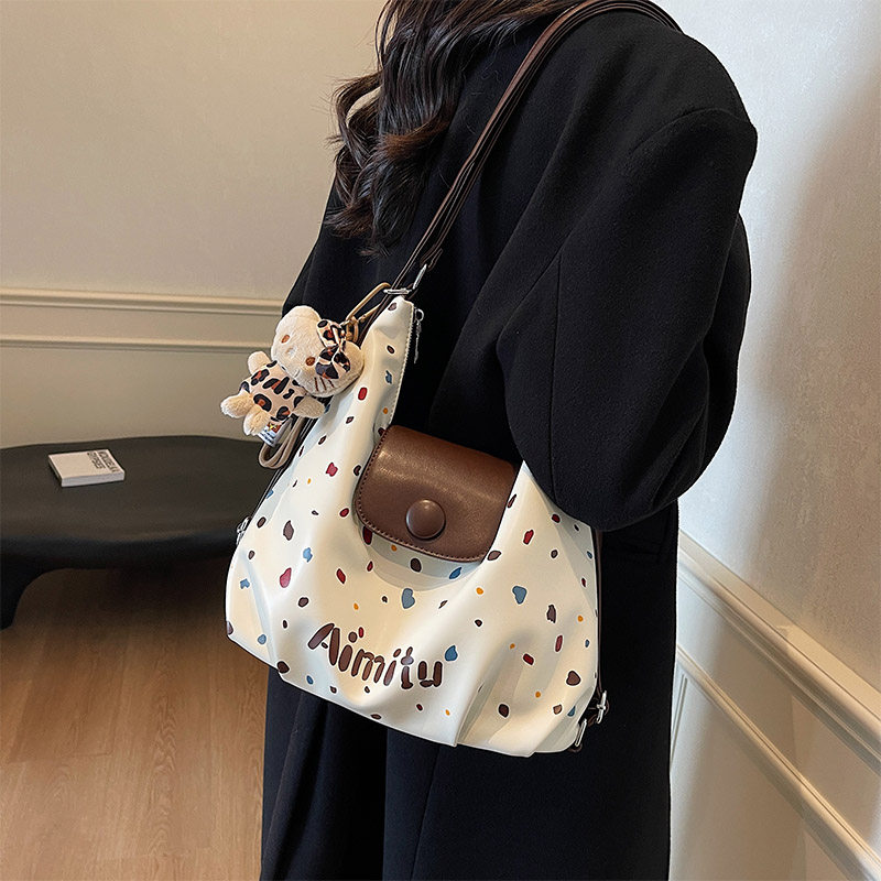 Сумки Amy Rabbit, новинка 2025 года, вместительная сумка через плечо в горошек, модная универсальная сумка-тоут, студенческий рюкзак