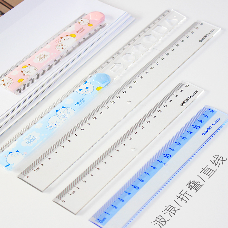 Powerful transparent ruler ruler primary school students with stationery wave 15 18 20 30cm simple long ruler curve