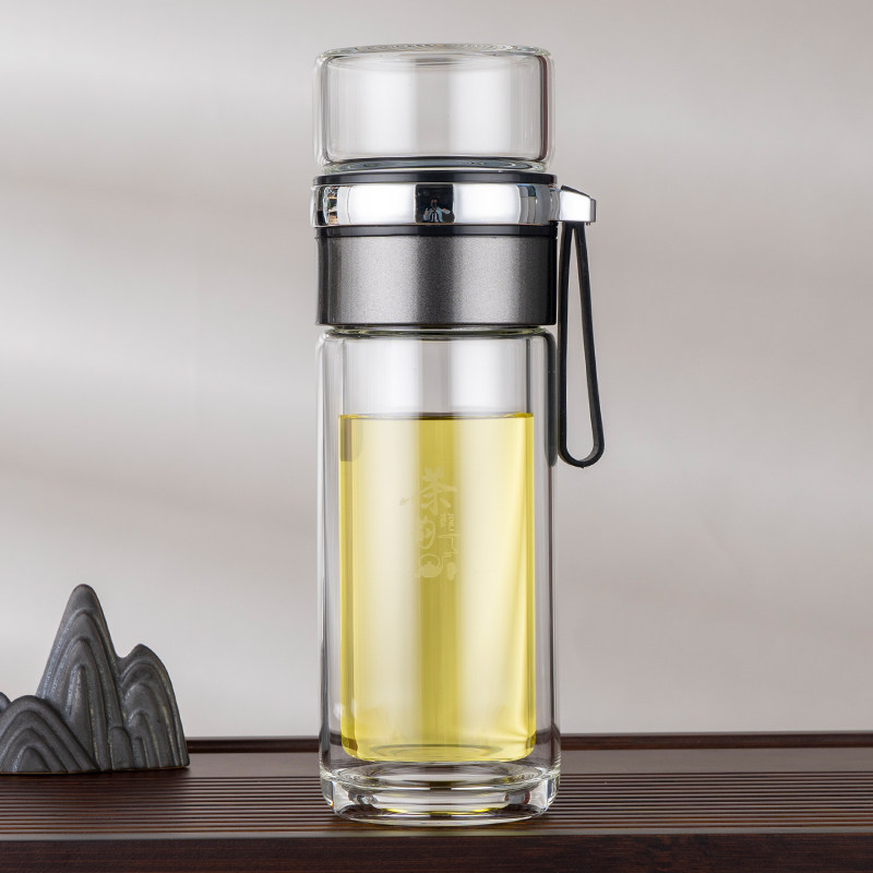 Gold Force Double Layer Tea Water Separation Glass Mug Heat Insulation Thickened Male And Female Office Vehicle Portable Tea Cup Customized