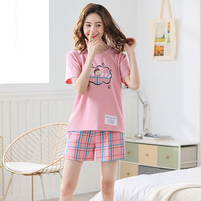 Pajamas women's summer short-sleeved cotton Korean version cute casual thin section cotton home service summer suit