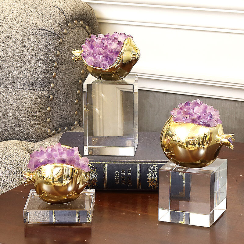 Light luxury pure copper Duofu pomegranate copper craft gift decoration home model room living room wine cabinet porch brass amethyst stone decoration