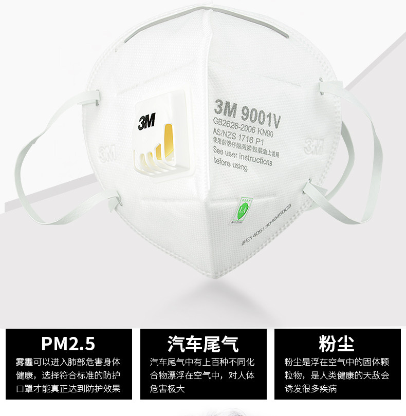3M 9001V 吸阀防护口罩 3个装 图2