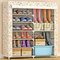 Length 90cm width 30 height 110 double row small dust-proof simple shoe rack steel pipe non-woven shoe cabinet boots storage cabinet