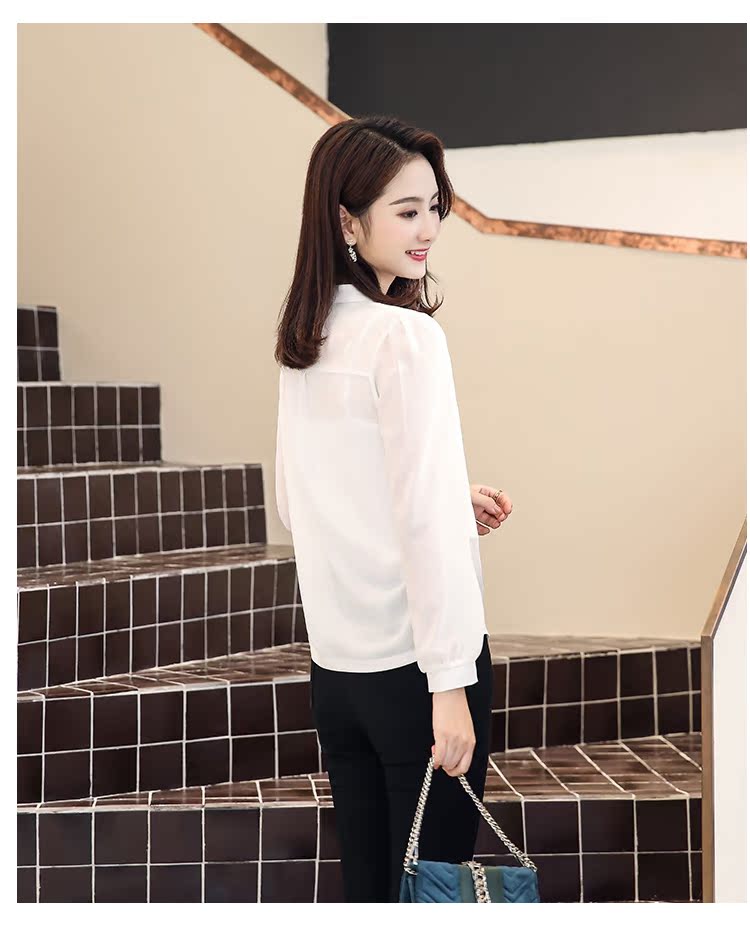 Áo sơ mi nữ tay dài 2018 mới sang trọng áo sơ mi đầu thu Han Fan thời trang hoang dã áo sơ mi mỏng voan lỏng sơ mi tay phồng
