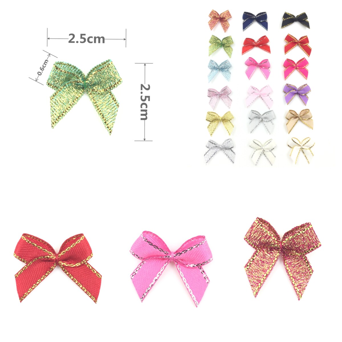 2 5cm gold and silver edge gold and silver green onion ribbon handmade small bow gift clothing baby clothes DIY accessories