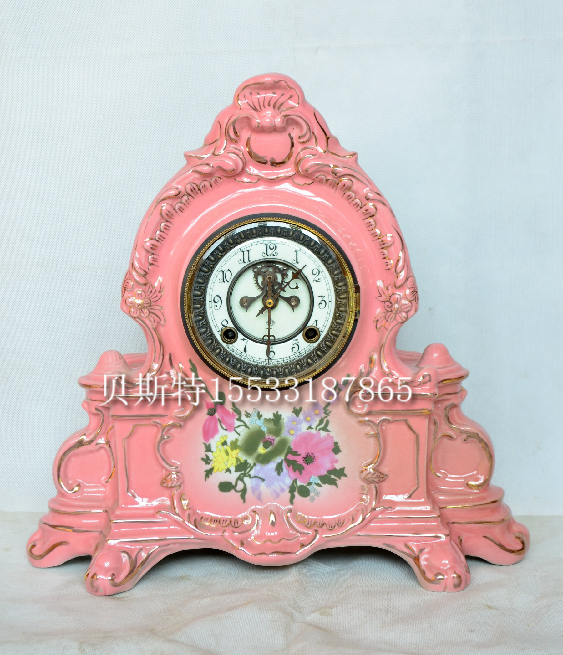 Watch and watch classical mechanical ceramic seat bell Ming card wheel enamel seat clock old pure copper core imitation antique ancient play