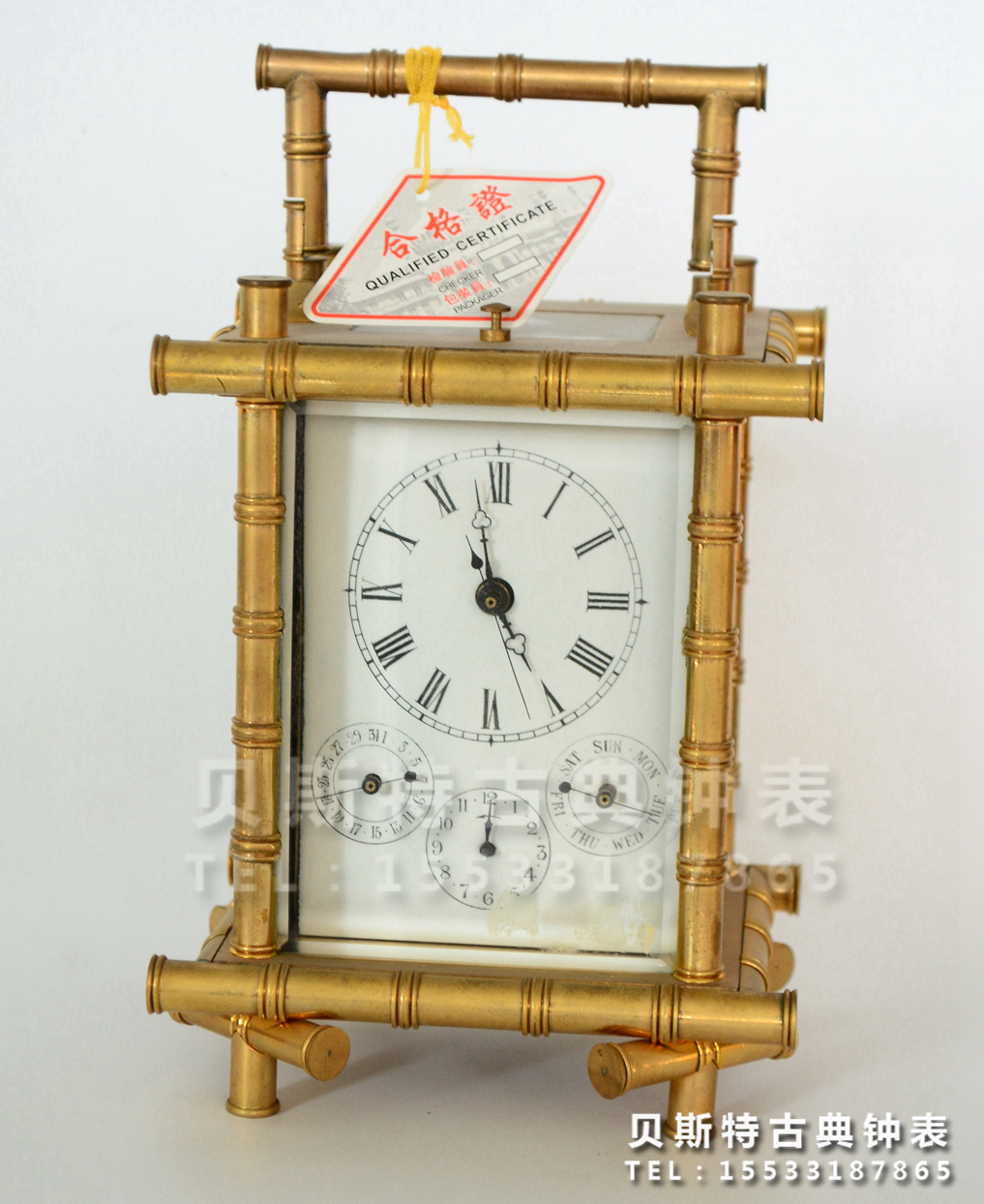 Special offer four-plate six-pin four-function leather case clock) mechanical table clock European table clock) gold-plated 24k promotion