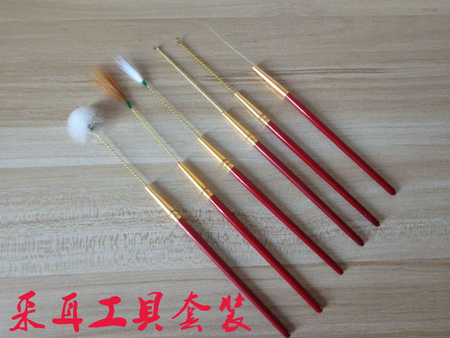 Extraction Ear Tool Suit Deep Wood Handle Goose stuffed with ear spoons ear deity Ears Divine Instrumental Composition Goose-Chicken Fur Mati