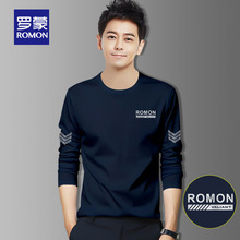 Romon Long sleeved T-shirt for men with three years of experience, available in eight sizes. Long sleeved T-shirt made of pure cotton for men with a base, spring and autumn trend. Instagram versatile men's blue upper garment T-shirt