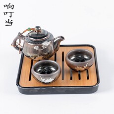 Здание 正品建盏功夫镶锡品茗杯茶具建阳油滴小茶杯一壶两杯个性家用套组