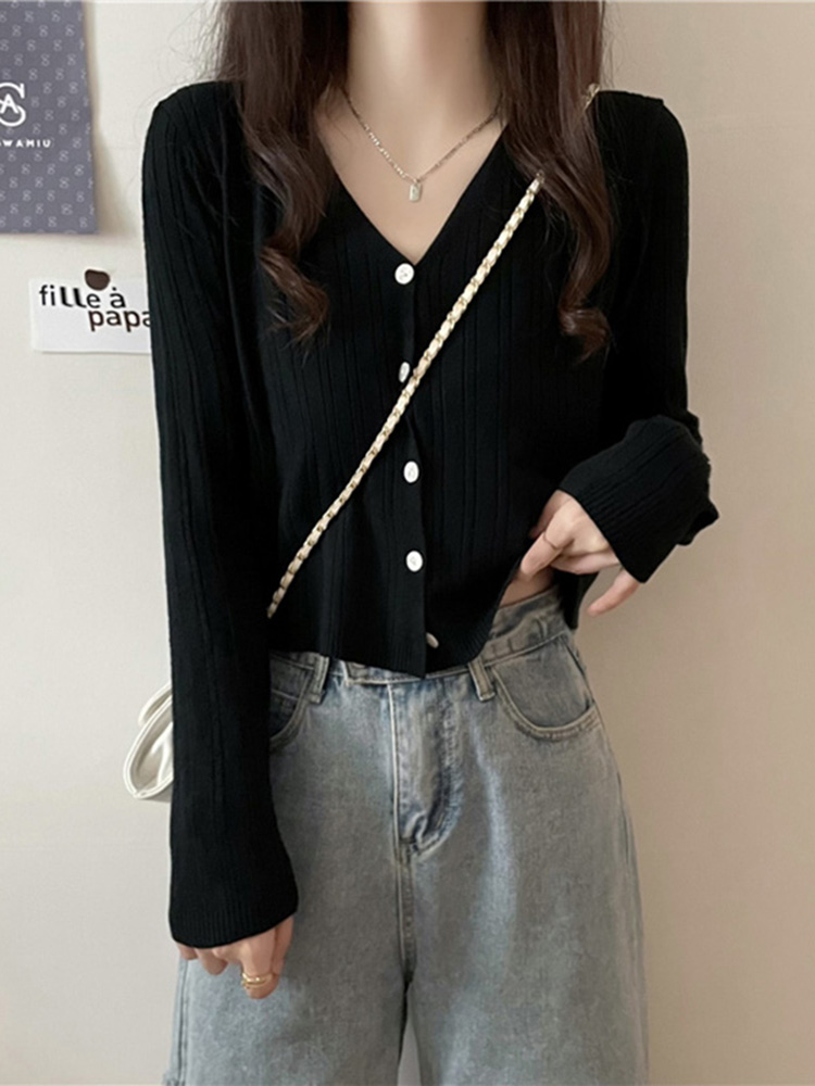 V领针织开衫春秋穿搭显瘦神器慵懒风必备