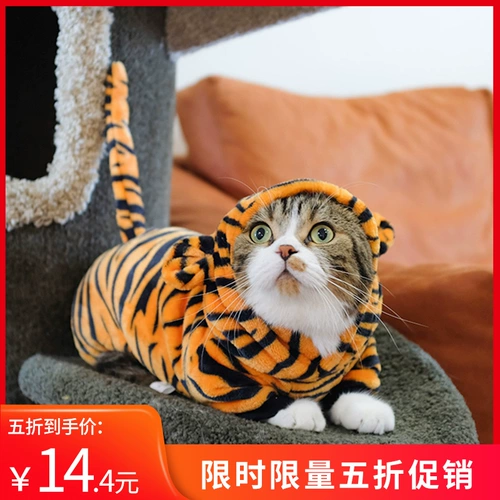 Кошачья одежда Тигр превращается в теплый безволосочный молочный кот Голубой кот с четырьмя выгущенными домашними животными.
