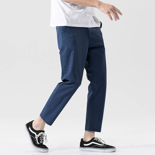 Летние хлопковые повседневные брюки, эластичные трендовые штаны, свободный прямой крой, оверсайз, в корейском стиле