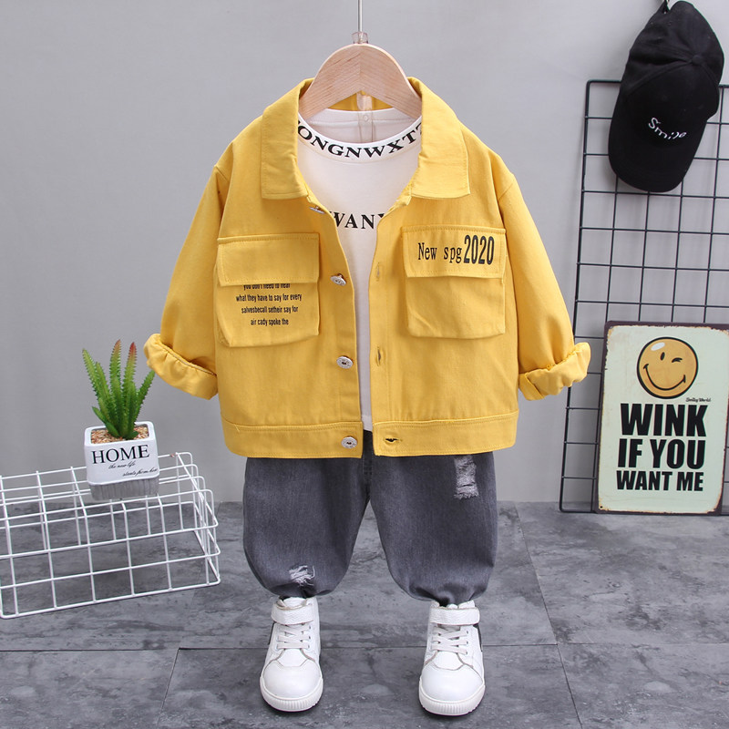 Boys spring suits Western style 2021 new handsome boy spring and autumn clothes trendy baby children's vest three-piece suit