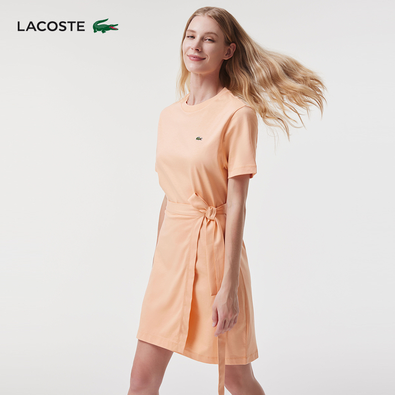 Lacoste French Crocodile Women's Fashion Casual Style Short-Sleeved Dress Pure Color Round Neck Midi Skirt | Ef7268