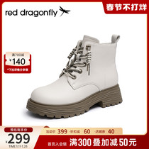 Red Dragonfly British style Martin boots 2022 winter new leather thick-soled plus velvet short boots Martin small leather shoes women