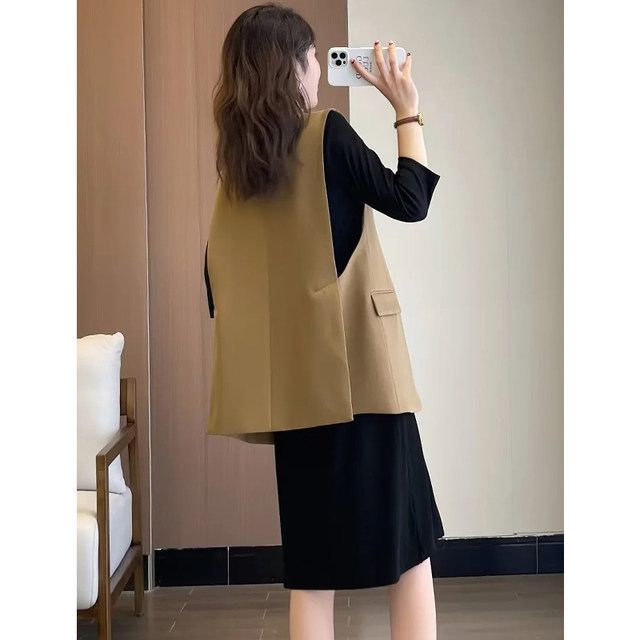 ເສື້ອກັນ ໜາວ ຊຸດຜູ້ຍິງ ລະດັບສູງ Temperament Versatile Loose Sleeveless Vest Back Double Slit Vest Suit Jacket