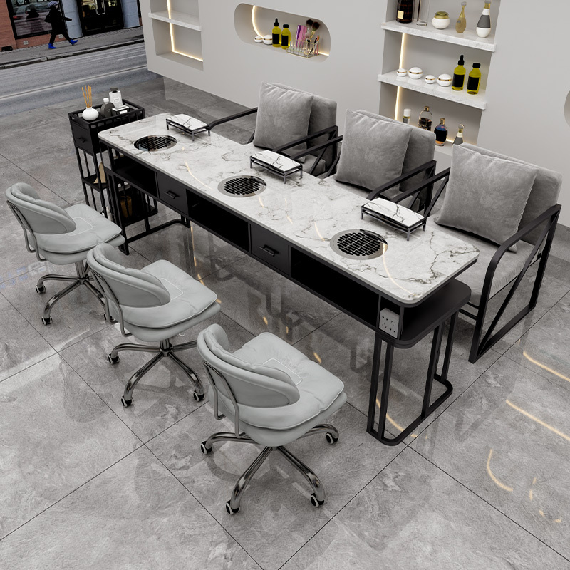 Black Marble Vacuum Cleaner Manicure Table and Chair Set Nail Salon Special Fashion Simple Popular Manicure Table Combination