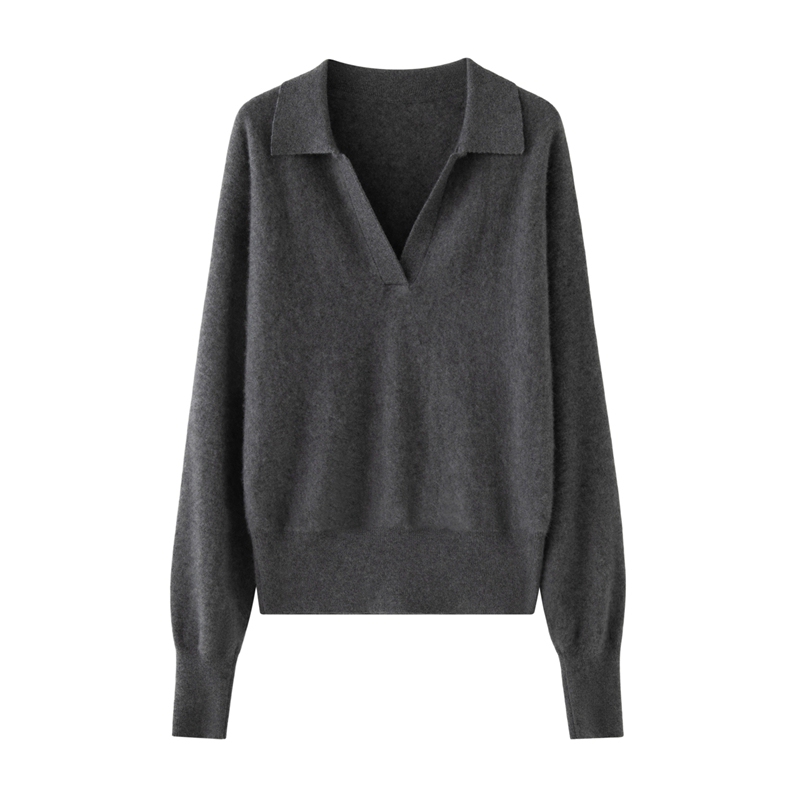 Same Style as Cos! Women's Loose-Fitting, Lazy-Style Pullover Cashmere Sweater with a Large V-Neck, Knitted Cashmere Sweater to Be Worn over a Polo Shirt