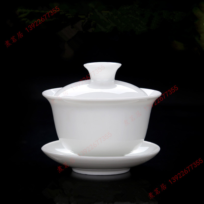 Bộ chén bát trắng tinh khiết bằng sứ ngọc cao trắng sứ ba bát nhỏ vừa 50/90/120 / 150ml - Trà sứ bình ủ trà 10l