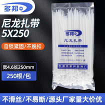 White self-locking nylon cable tie 5 * 250mm bandwidth 3 6mm 250 strip package