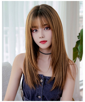 Real hair light natural French air bangs long straight hair full headgear fashion long curly hair no trace invisible