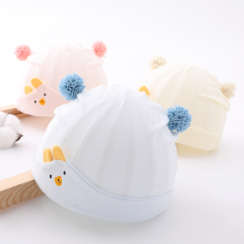 Baby hat Spring summer thin section 0-6 months 3 Pure cotton cute no bones Halogen Door Summer Newborn Baby Hat