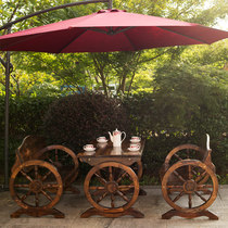 Outdoor anticorrosive wood wheel table and chair leisure three-piece wheel seat combination garden balcony solid wood table and chair