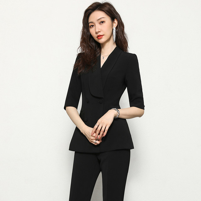 2024 Spring and Summer Half-sleeved Suit Suit Women's Light Luxury Jacket Black Small Suit Formal Sales Department ເສື້ອຜ້າເຮັດວຽກ