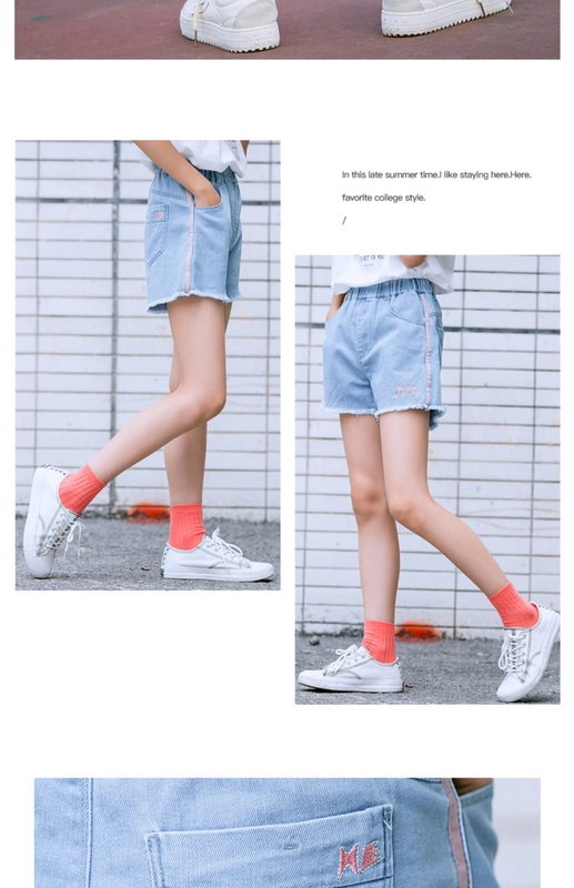 Cô gái quần short denim mùa hè tải 19 phong cách mới trong bộ đồ bé trai nữ triều lớn phiên bản Hàn Quốc của phần mỏng mặc quần short hoang dã - Quần jean