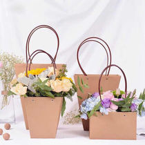 Waterproof tote bag Kraft paper bag floral long square flower box folding handbag flower gift bag packaging material