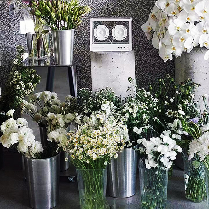 Aluminum wake-up bucket Stainless Steel Drum FLOWER BARREL FLOWER SHOP METAL IRON ART DRY FLOWERS BARREL VASES SILVER FLOWER CASKS-TAOBAO