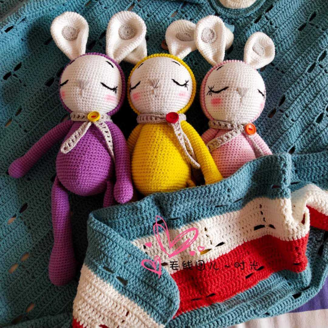 Mango Family Diy Pure Hand Crochet Hook Loom Sleep Little Rabbit wool doll finished product