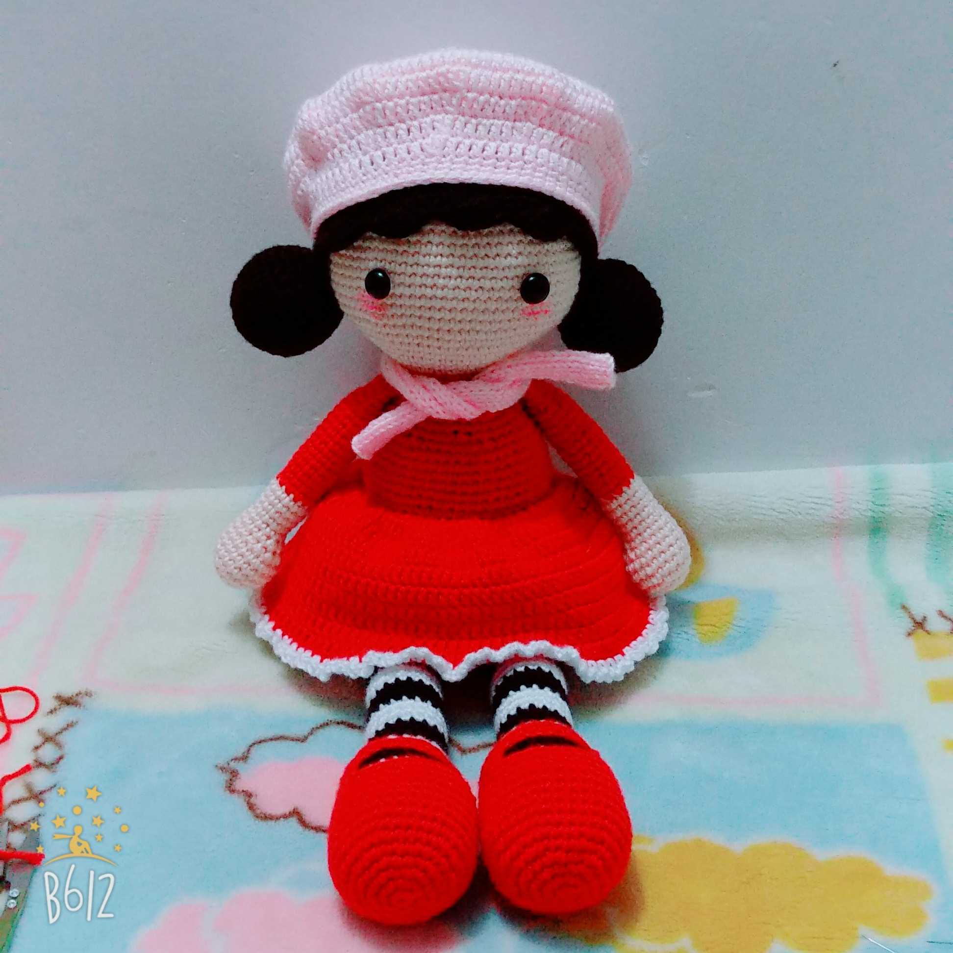 Mango Family Diy Pure Hand Crochet Hook Woven Dabre Hat's Young Girl Little Girl Wool Doll Finished Product