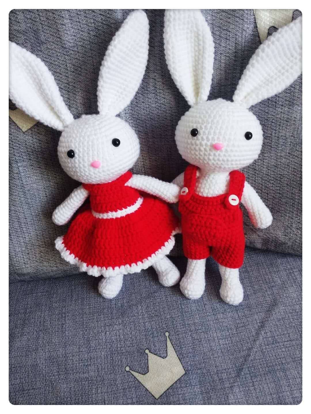 Mangoes diy pure hand-hand hook knitting couples rabbit wool wool dolls finished pair