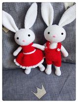 Mango Family Diy Pure Hand Crochet Hook Crochet Lovers Rabbit Little Rabbit Woolen Wool Doll Finished Pair