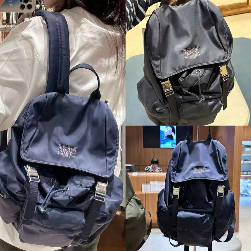 In-Stock Korean Marithe26 New Nylon Embroidered Large-Capacity Drawstring Flap Backpack Travel Hiking Bag