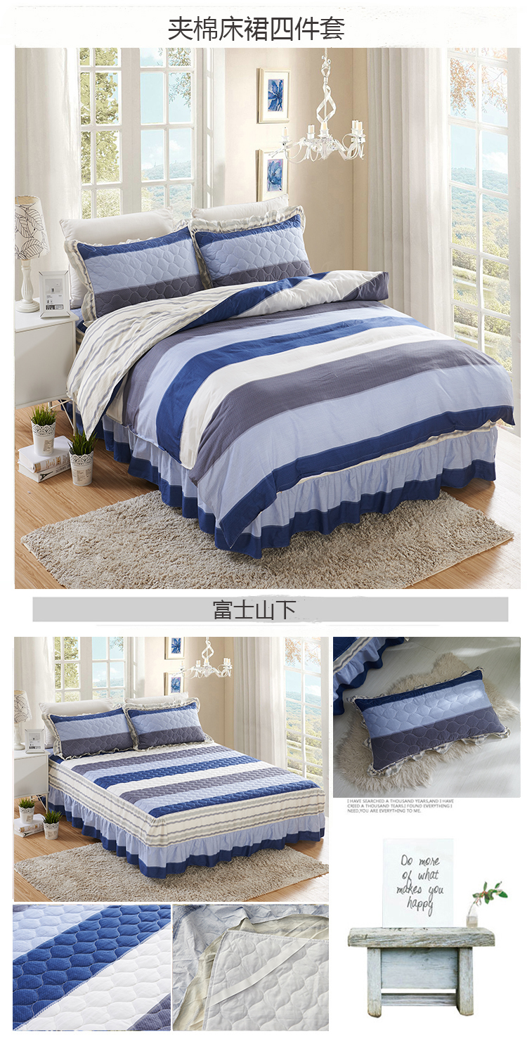 Bông giường bedspread váy một gia đình bốn bộ mô hình trải giường dày bông giường bông chăn 4 ba giường 1.8m - Bộ đồ giường bốn mảnh chan ga goi