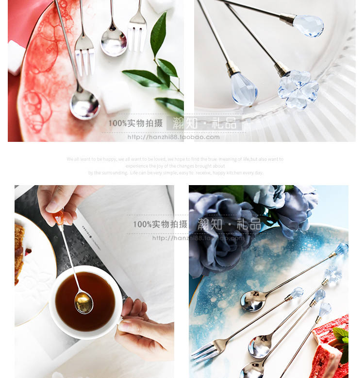 Chính hãng Crystal Clear Dream Drops Cỏ ba lá khuấy muỗng thép không gỉ muỗng cà phê Stir Bar Fruit Fork - Cà phê phin pha cafe đẹp