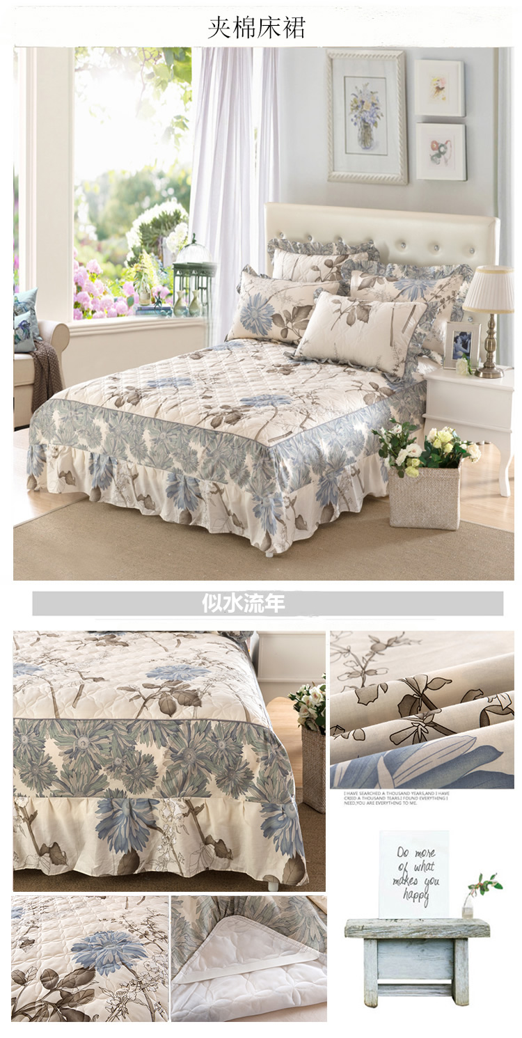Cotton phiên bản Hàn Quốc của bộ chăn ga gối đệm dày trải giường bằng vải cotton đơn cộng với khăn trải giường bằng vải trải giường 1,5 / 1,8m váy giường đẹp	