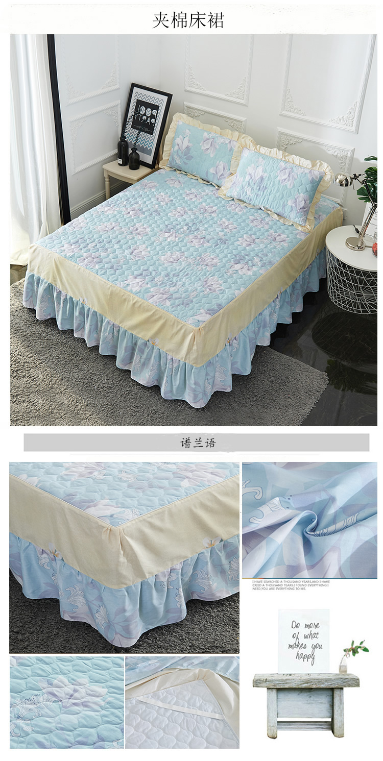 Cotton phiên bản Hàn Quốc của bộ chăn ga gối đệm dày trải giường bằng vải cotton đơn cộng với khăn trải giường bằng vải trải giường 1,5 / 1,8m váy giường đẹp	