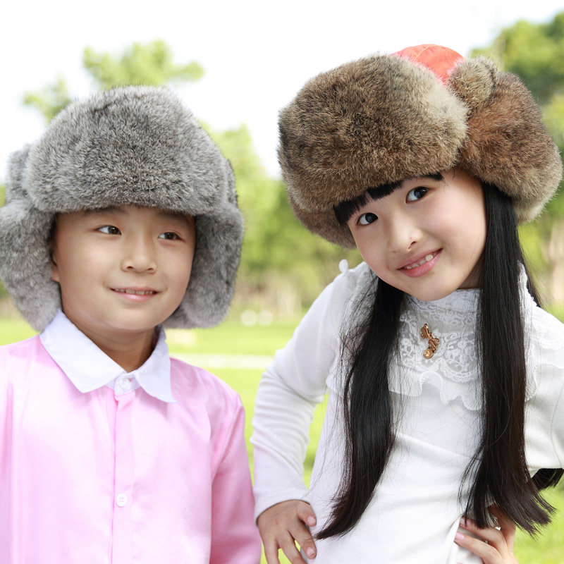 Children's hat Autumn and winter men's and women's Korean version of the tide boy baby thickened warm winter ski Lei Feng hat leather Rex rabbit hair