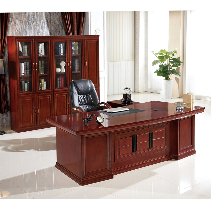 High-end old class table large class desk office computer desk glued solid wood leather head table manager table paint boss table