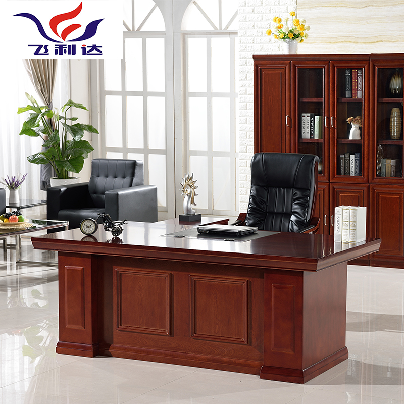 High-end Paint Large Class Bench Bosses Table Manager Table Stickup Solid Wood Leather Desk President Table Manager Desk Chair Desk Chair