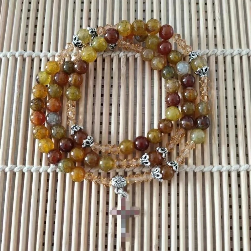 Rose Five-Terminal Rosary Bracelet Natural Dragon Pattern Agate 6mm Elastic Cord Women's Bracelet