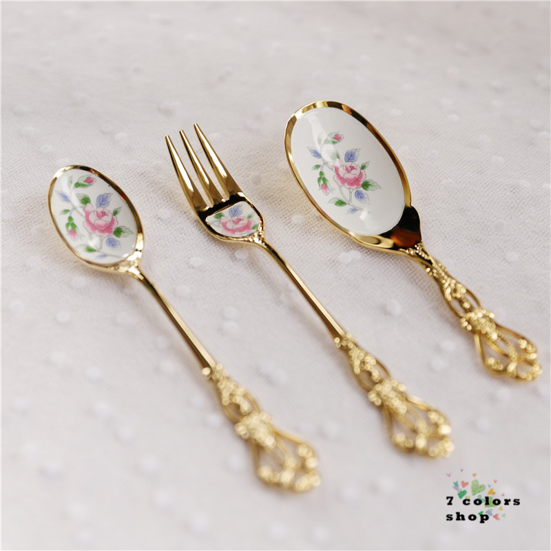 Japan SALUS vintage skeletonized carved coffee spoon gilded cherry blossom spoon fairy tale dessert fruit fork