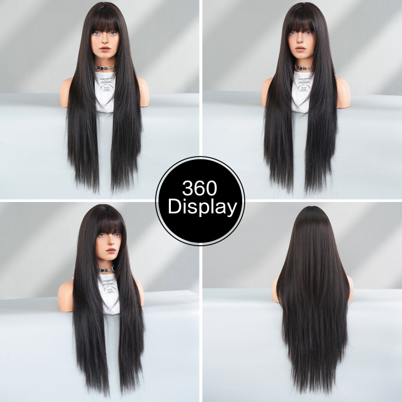 Jinhua City Xinyi Wig Co., Ltd. Wig Women's Fashion Round Face Layer Extra Long Straight Hair Black Whole Top
