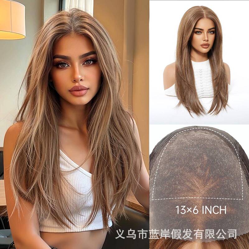 Yiwu Blue Bank Wig Co., Ltd. New European and American Style 13*6 Large Area Lace Wig with High Seams at Will
