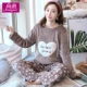 Mùa thu và mùa đông cộng với nhung dày dễ thương mèo san hô nhung pyjama nữ sinh viên phim hoạt hình flannel bộ đồ ấm áp dịch vụ tại nhà - Cặp đôi